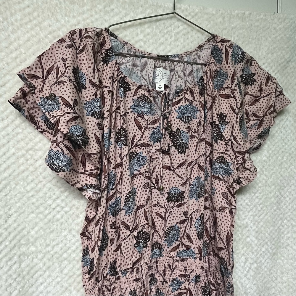 Destination 365 Womens Midi Dress Floral Short Sleeves Pockets Size Medium - Picture 4 of 10